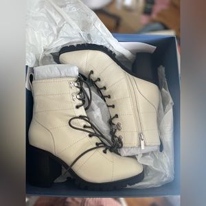$398 NWT NIB Paige Christie Bone White Leather Lace Up Heeled Combat Boots 8.5
